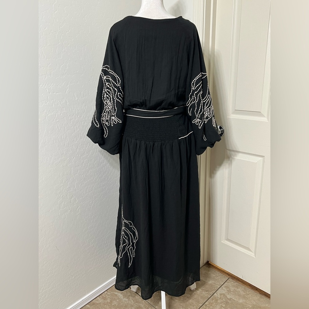 NEW CIEBON Eliza Embroidered A-Line Dress Black 3/4 Sleeve L - Picture 6 of 13